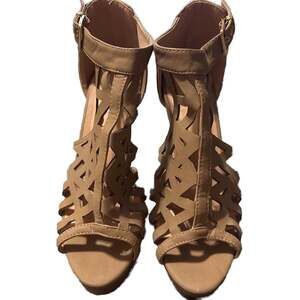 Top Moda Women's  Bonica 1 Tan Cut Out Stacked Caged Style Heel